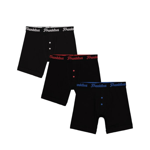 Button Fly Boxer Brief | Soft Cotton | 3 Pack White,Red,Blue Logo